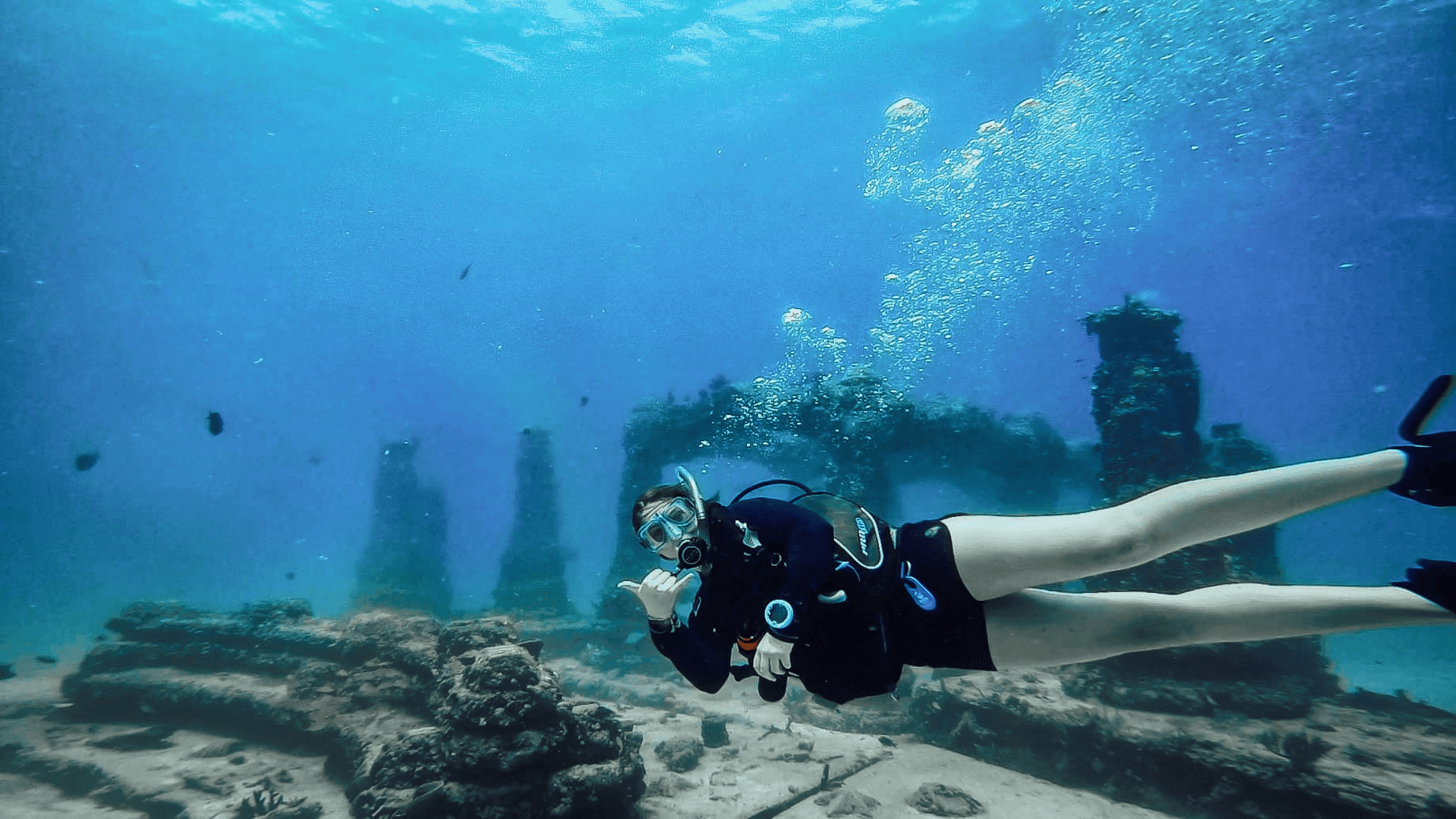 Underwater structures and marine life at Neptune Memorial Reef near Key Biscayne